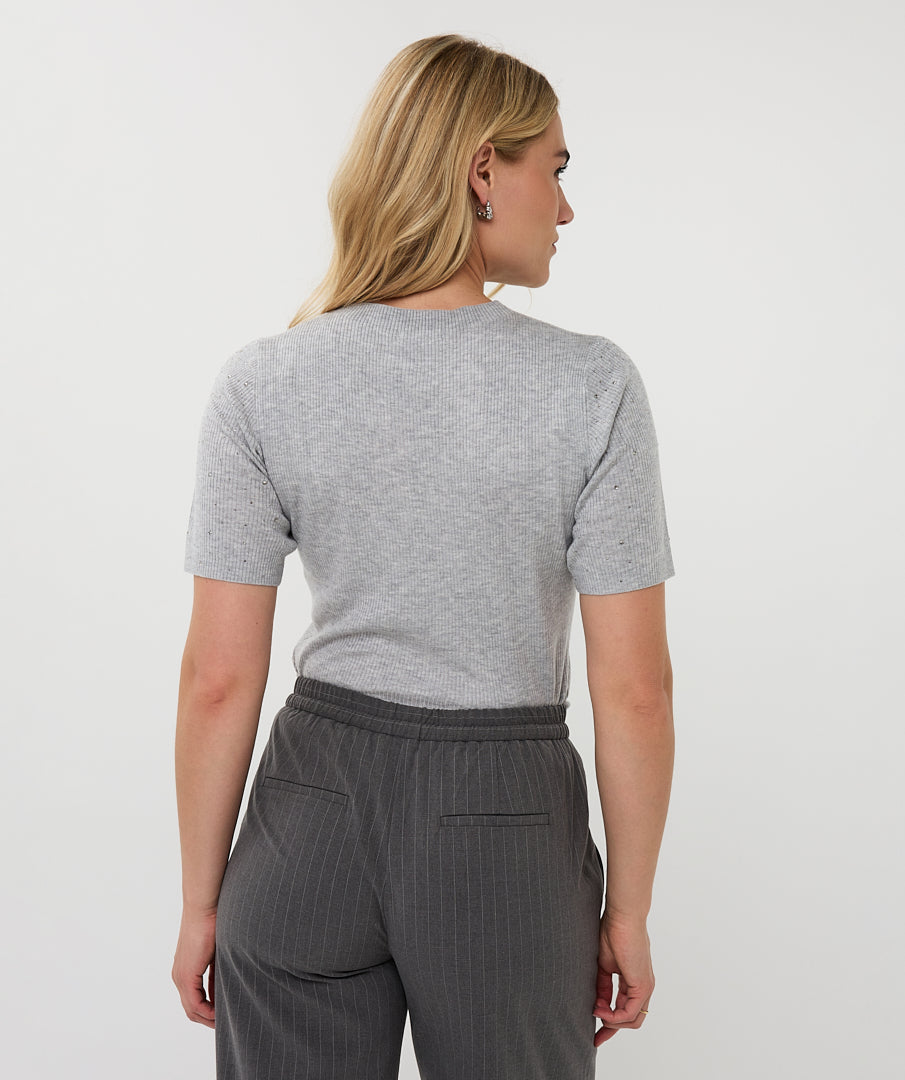 Esqualo Light Grey Ribbed Top with Studs