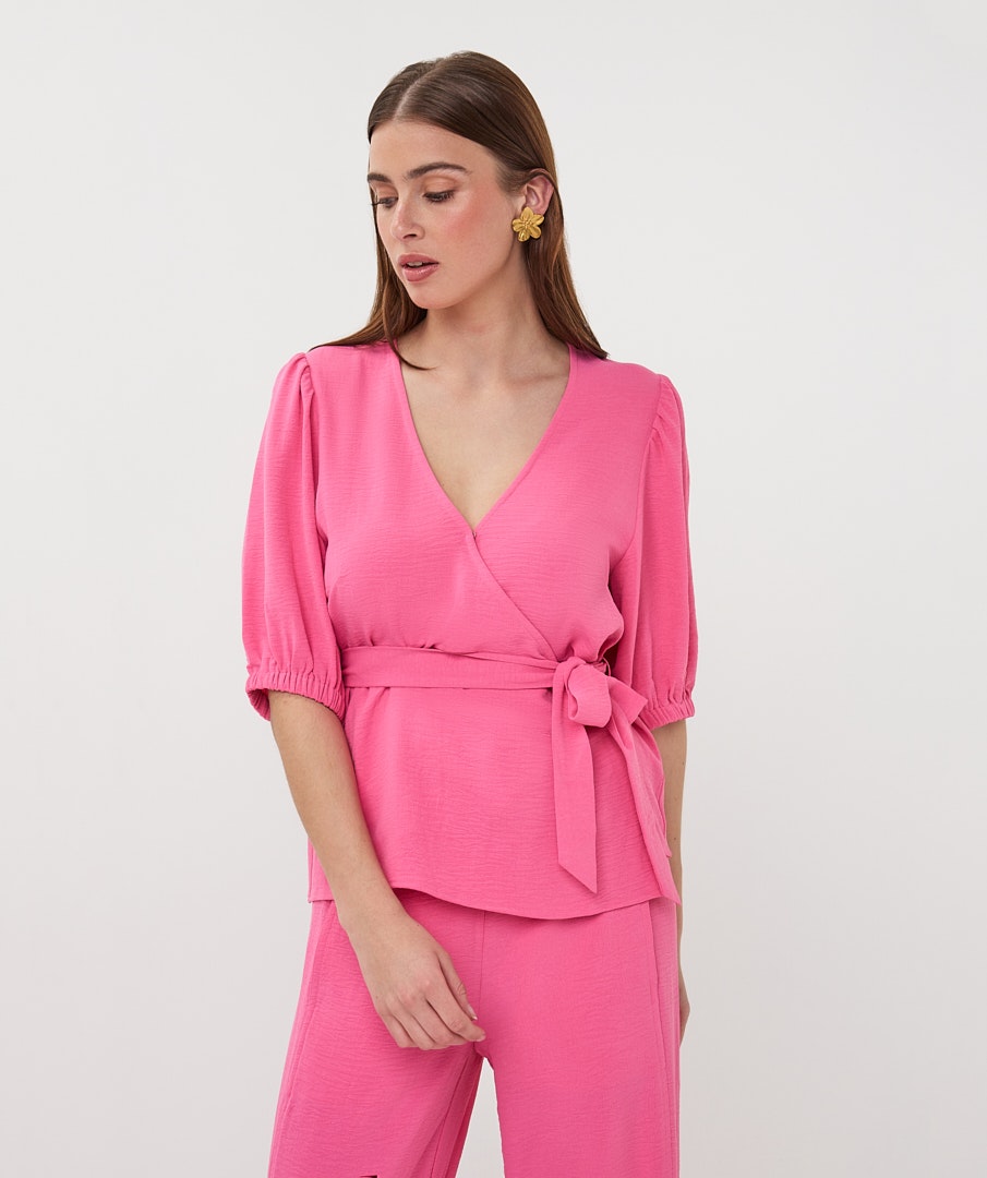 Esqualo Wrap Crinkle Blouse Pink