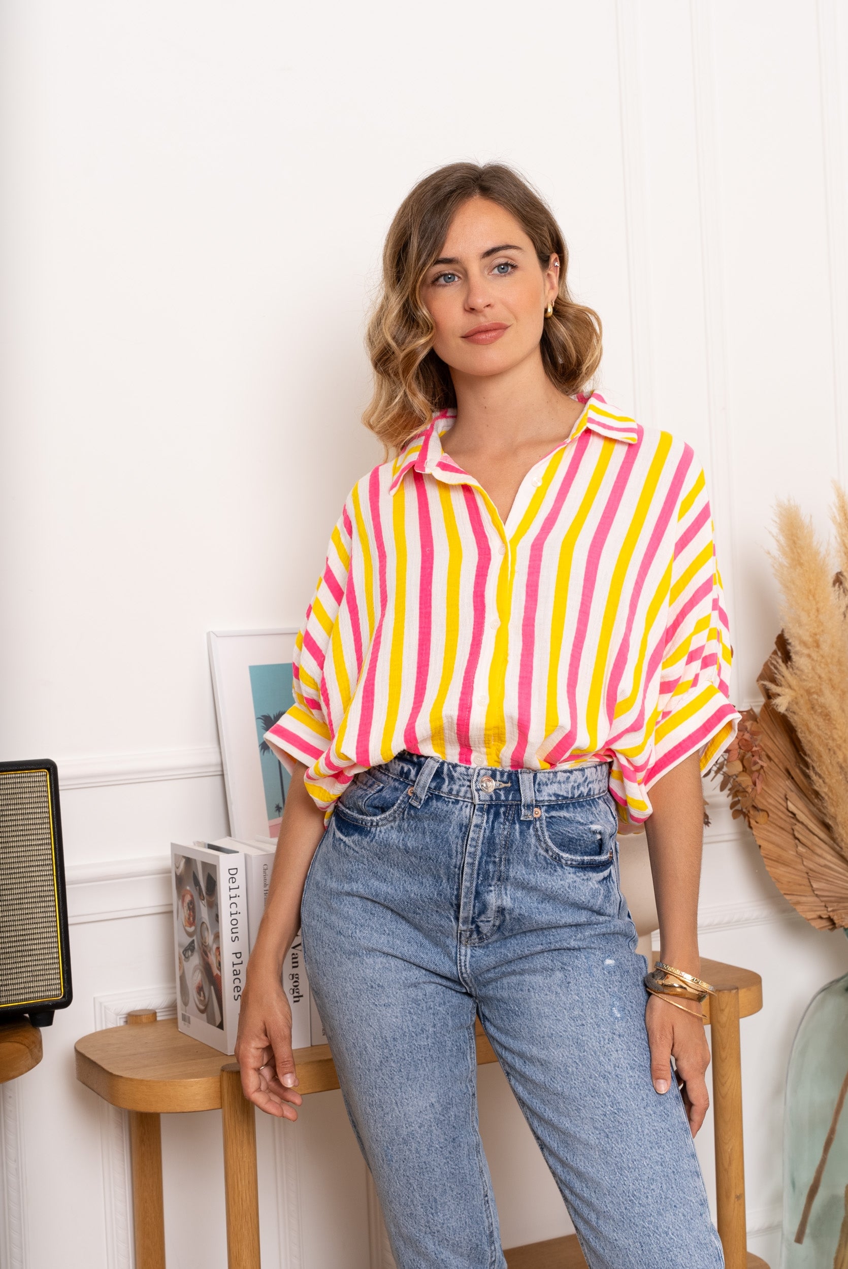 Killy Stripe Beach Shirt Fuchsia/Yellow