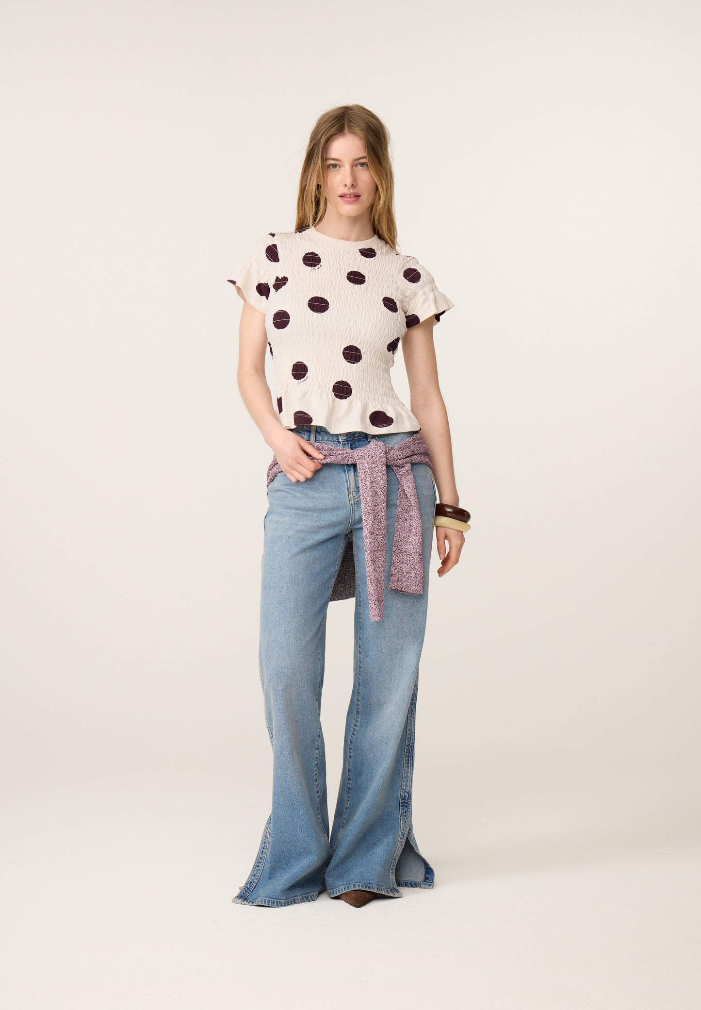 Fabienne Chapot Carmen Polka T-Shirt Top Brown/Cosy White