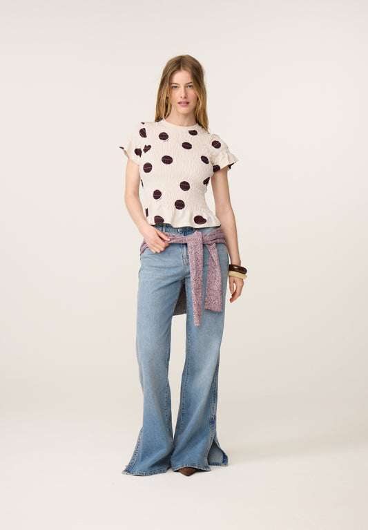 Fabienne Chapot Carmen Polka T-Shirt Top Brown/Cosy White