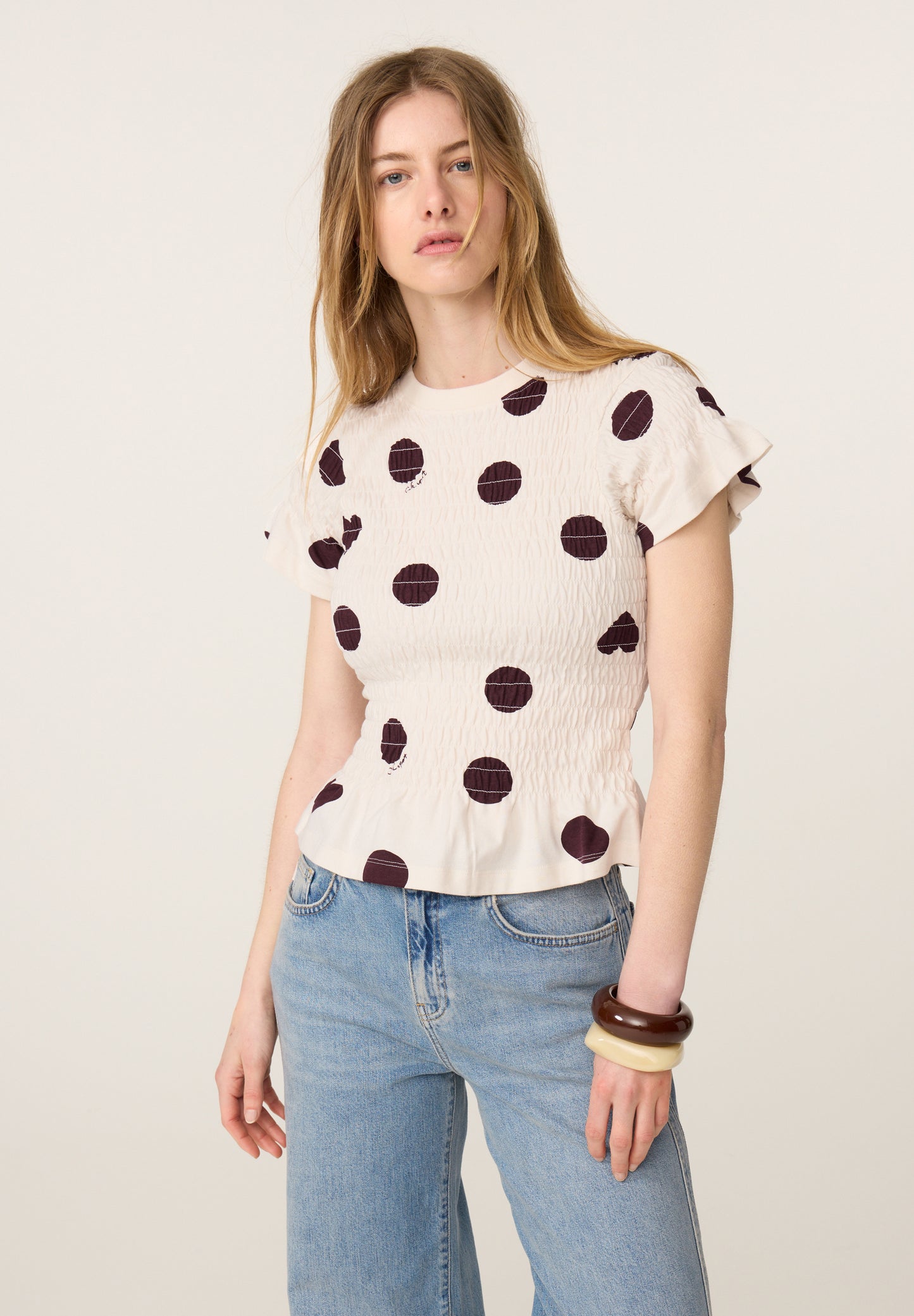 Fabienne Chapot Carmen Polka T-Shirt Top Brown/Cosy White
