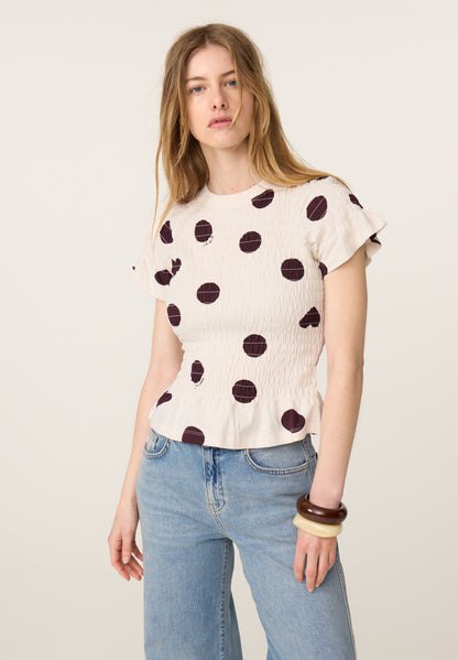 Fabienne Chapot Carmen Polka T-Shirt Top Brown/Cosy White