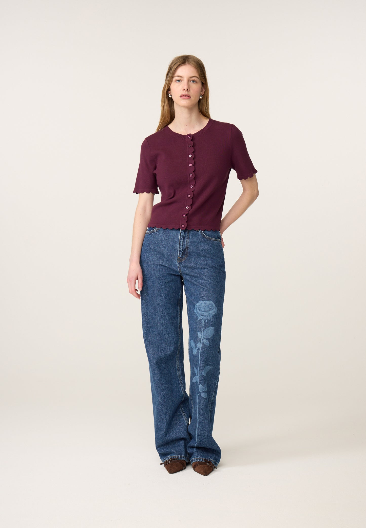 Fabienne Chapot Scarlett Short Sleeve Cardigan Brigitte Bordeaux