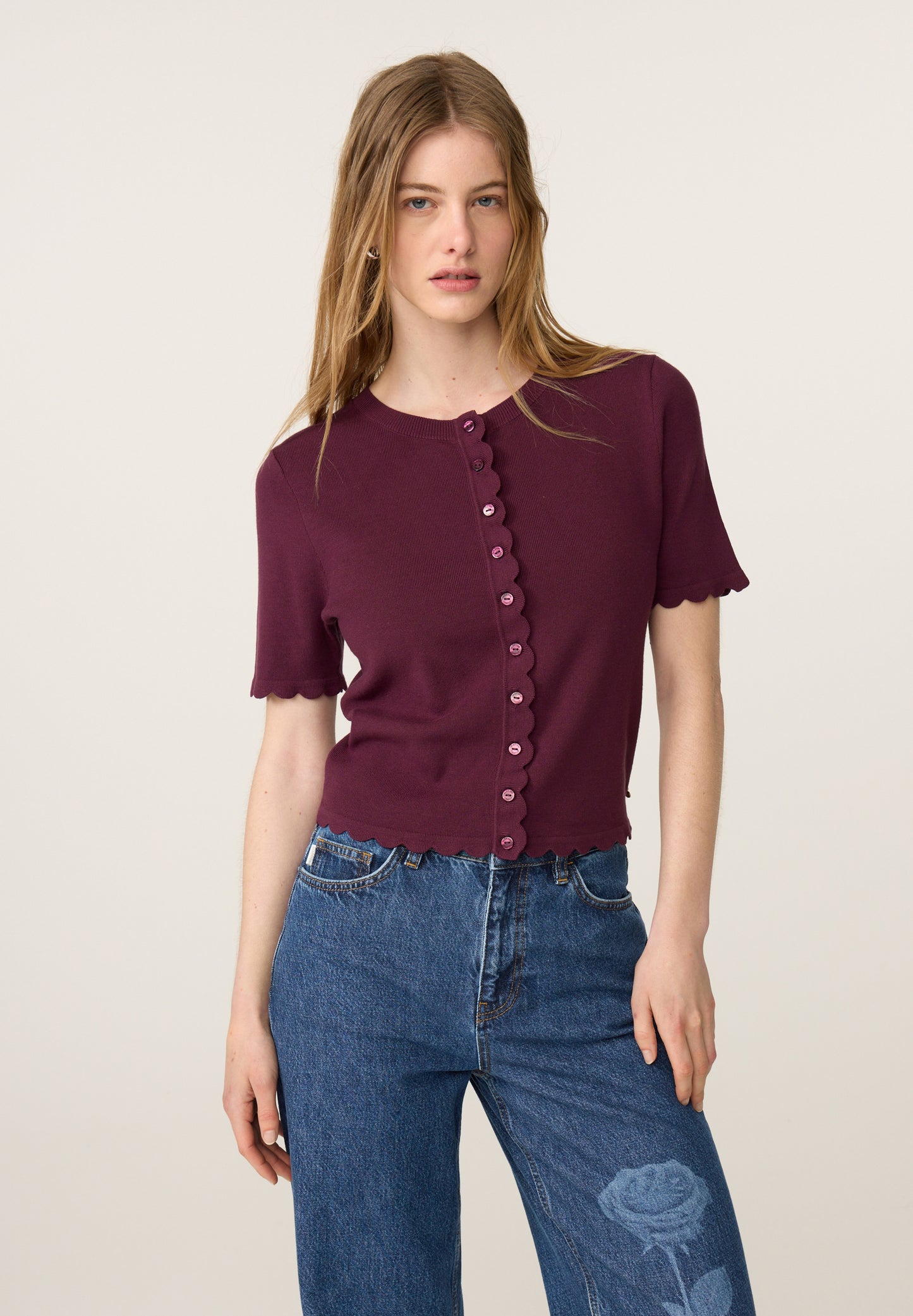 Fabienne Chapot Scarlett Short Sleeve Cardigan Brigitte Bordeaux