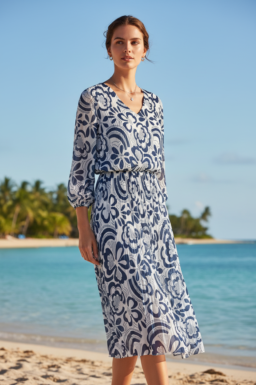 Frank Walder Dress Ocean/White 304550