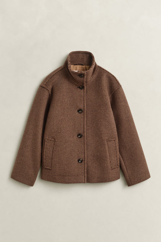 Gant Checked Wool Blend Jacket Deep Brown
