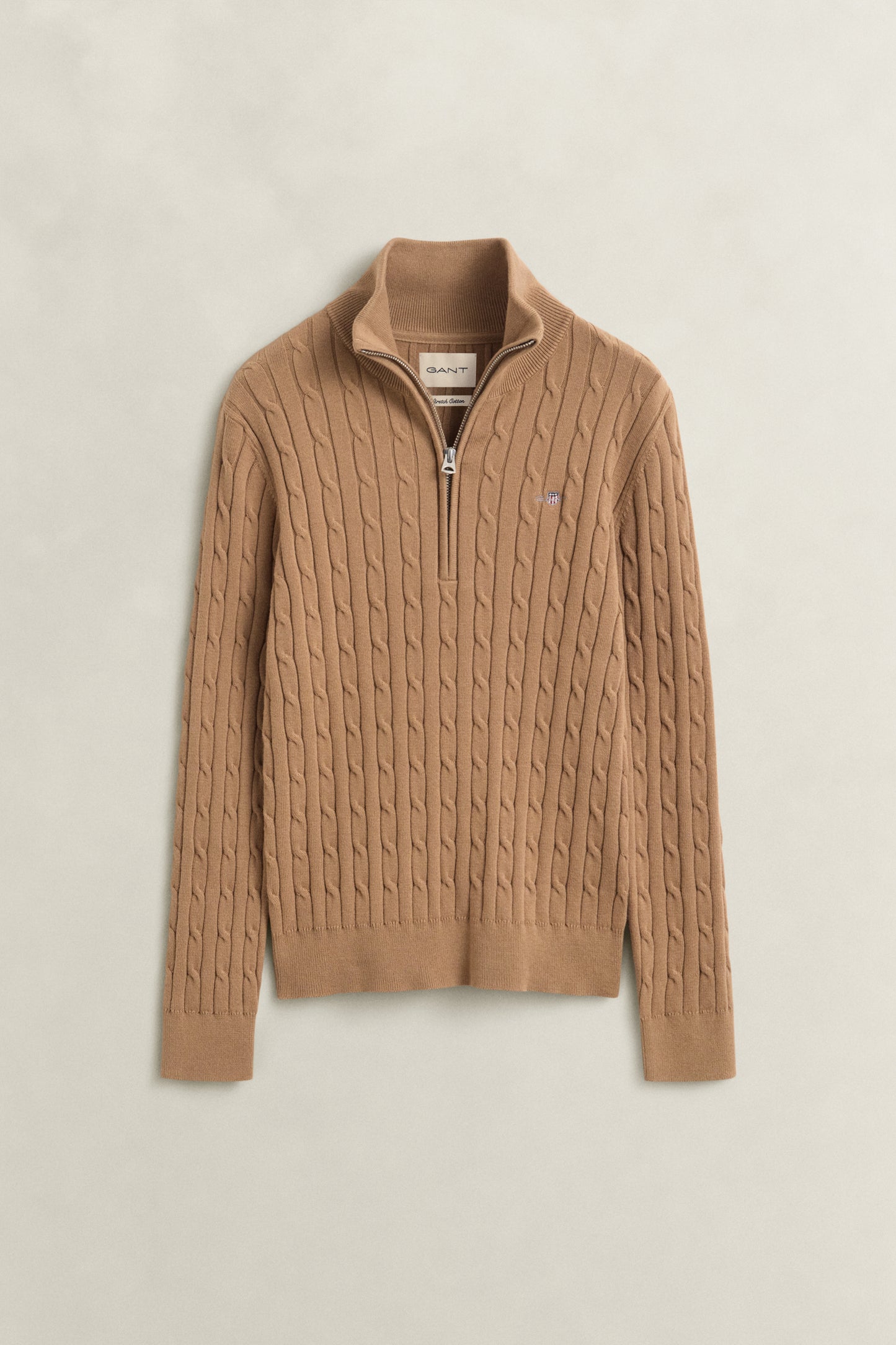 Gant Stretch Cable Half-Zip Sweater Warm Khaki