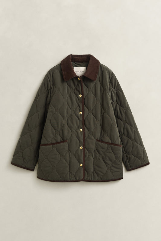 Gant Monogram Quilted Jacket Dark Moss