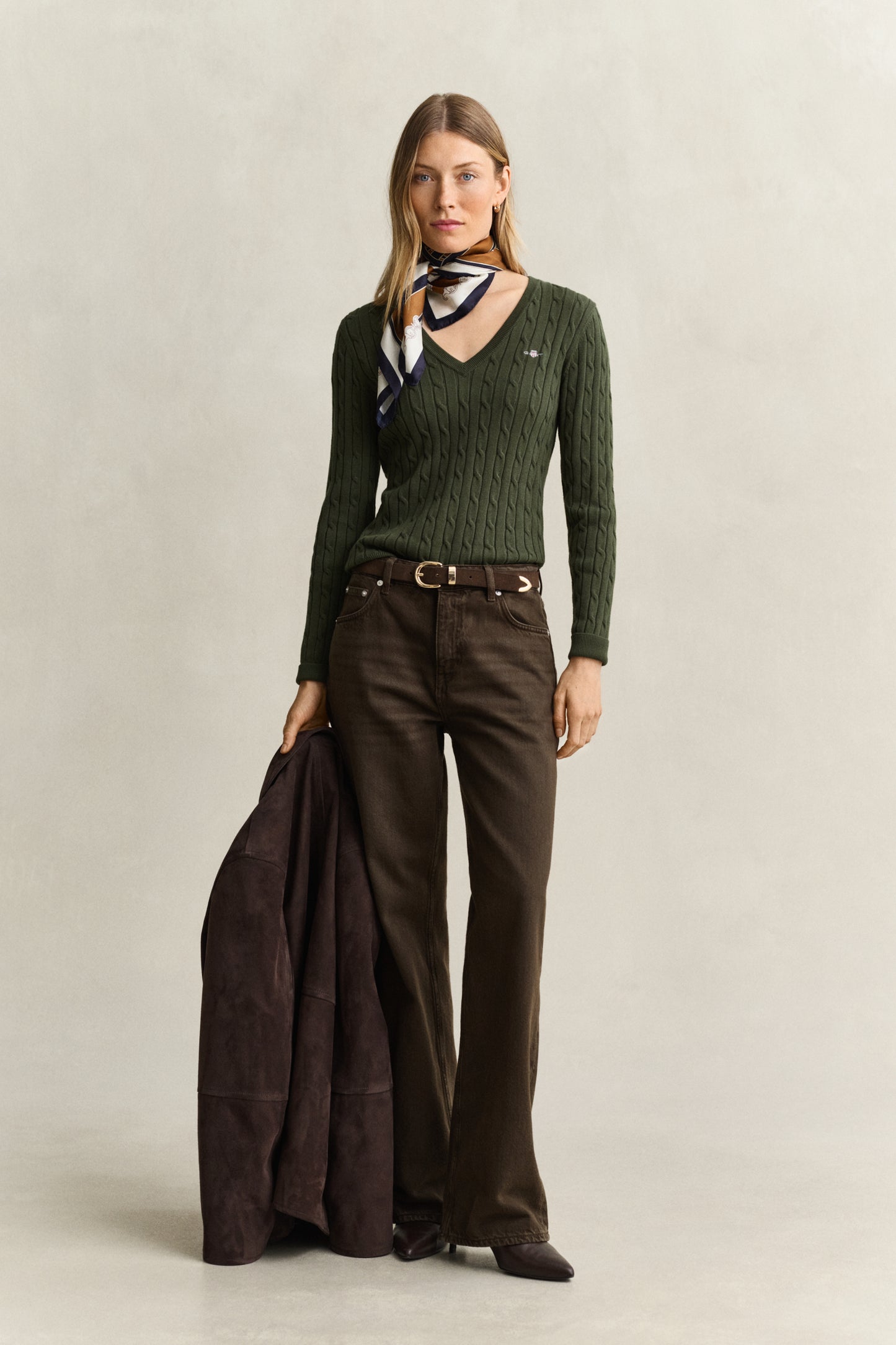 Gant Cable Knit Sweater Mossy Green