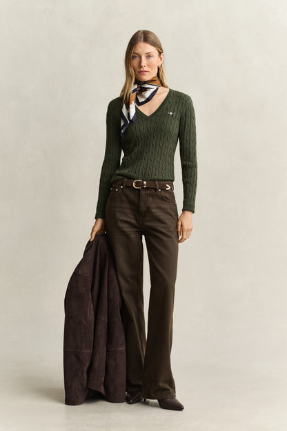 Gant Cable Knit Sweater Mossy Green