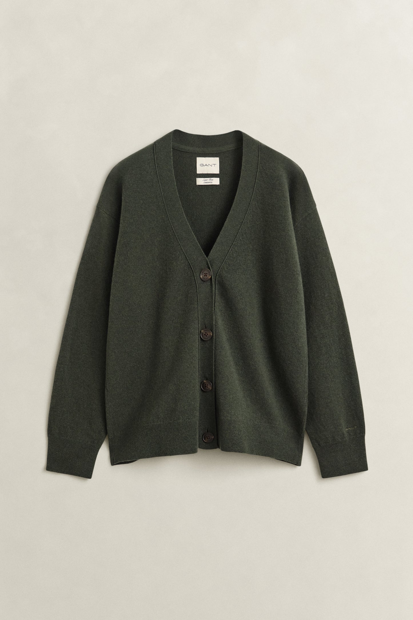 Gant Superfine Lambswool Cardigan Mossy Green