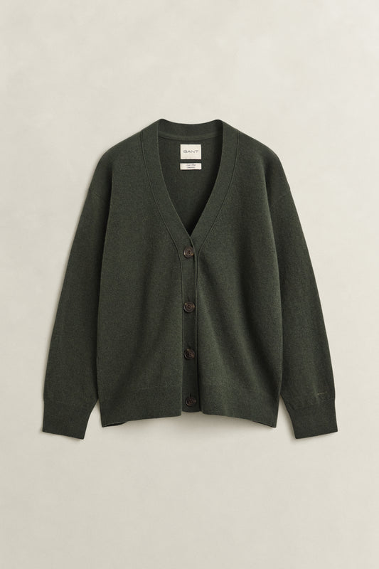 Gant Superfine Lambswool Cardigan Mossy Green