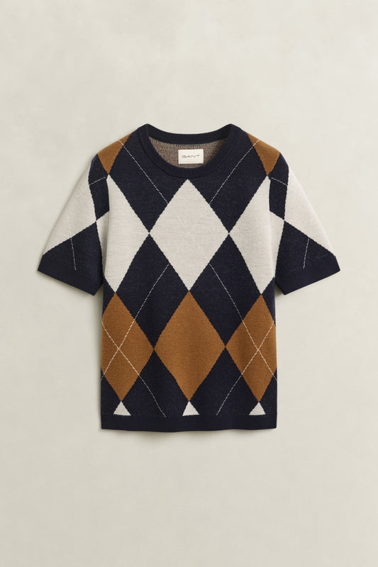 Gant Wool Argyle Short Sleeve Crew Evening Blue