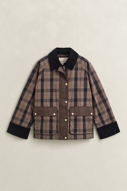 Gant Checked Waxed Jacket-Faded Taupe
