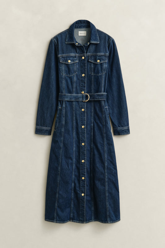 Gant Denim Midi Dress-Dark Blue