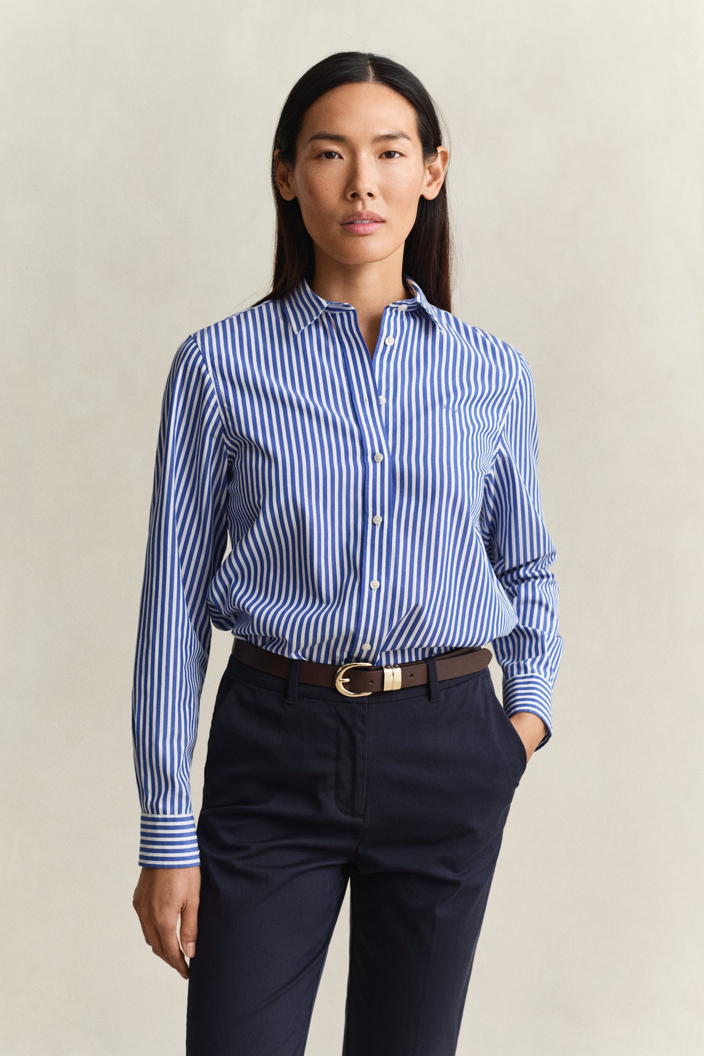 Gant Regular Poplin Striped Shirt Royal Blue