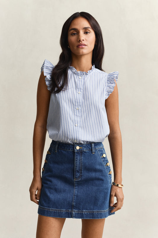 Gant Stripe Ruffle Blouse Blue