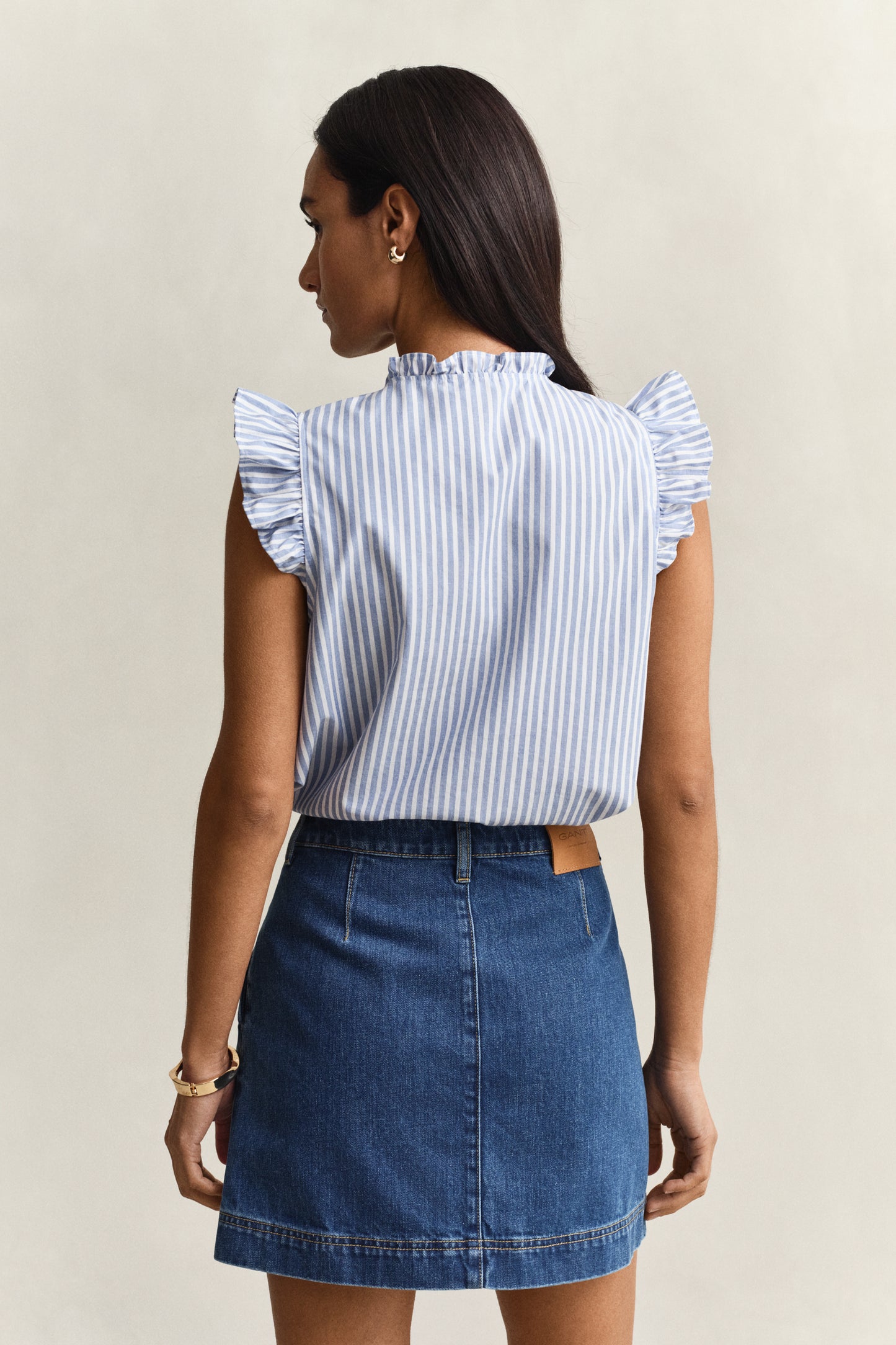 Gant Stripe Ruffle Blouse Blue