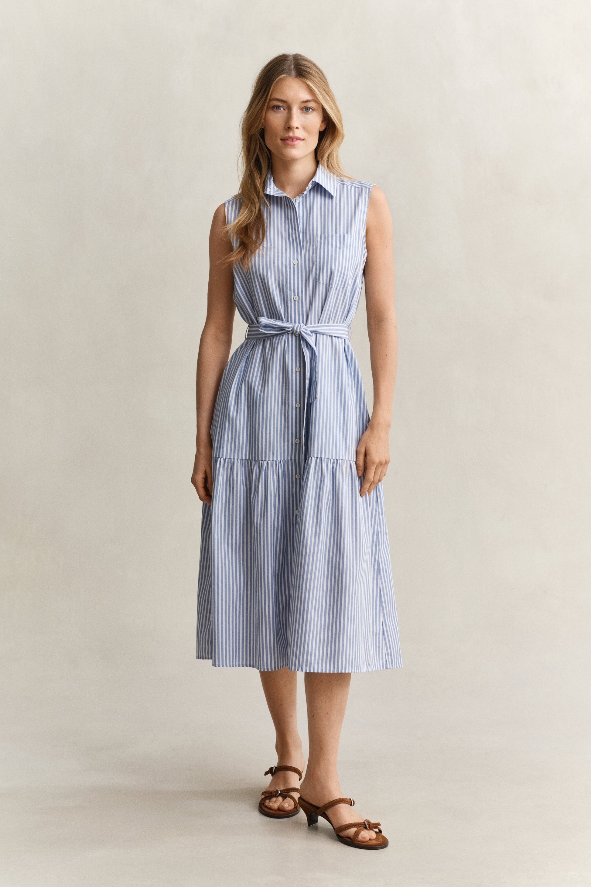 Gant Stripe Sleeveless Dress Hydrangea Blue