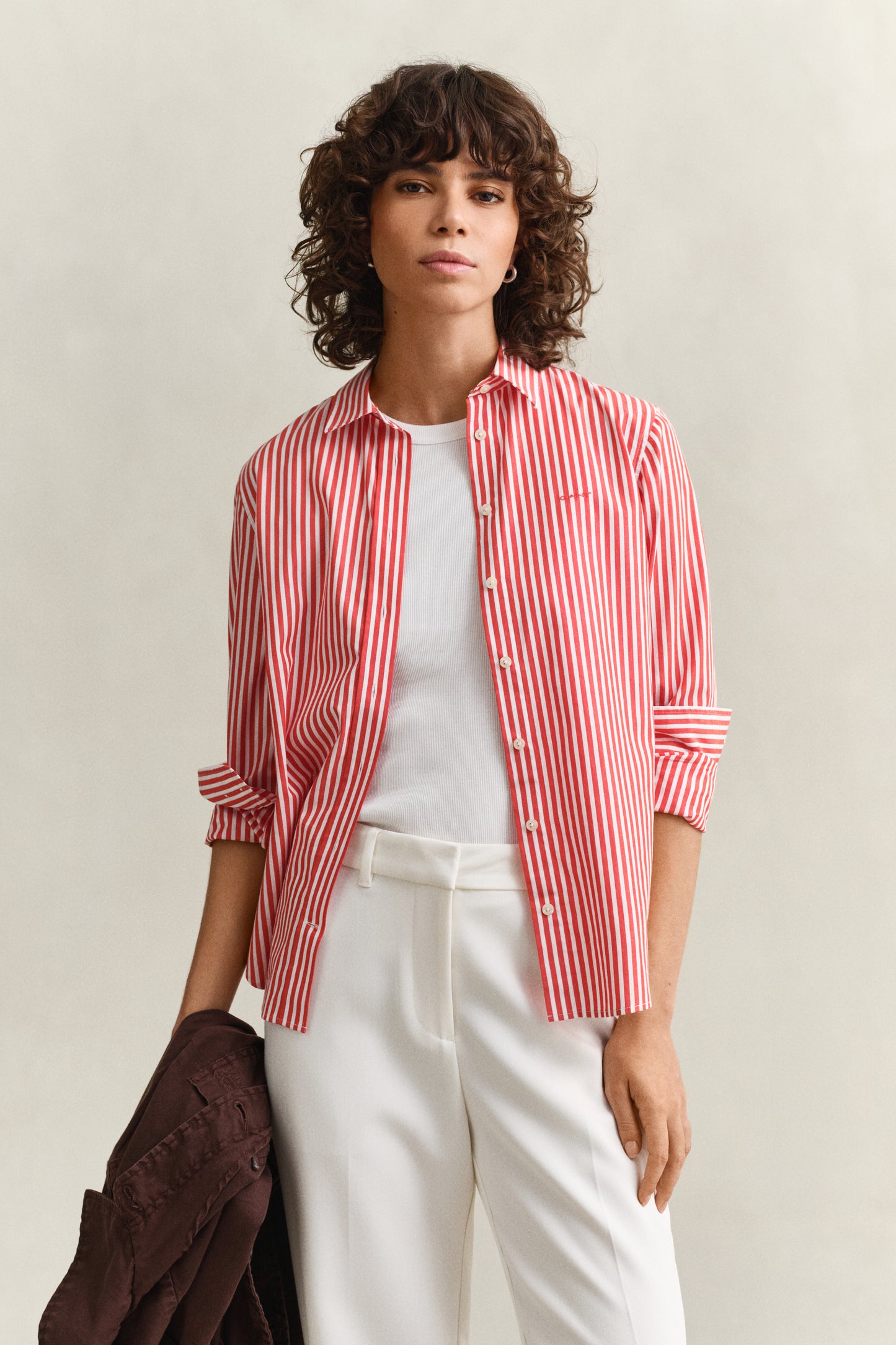 Gant Regular Poplin Striped Shirt Perfect Red