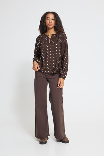 Ichi Forana Blouse Coffee Bean / Birch Dot