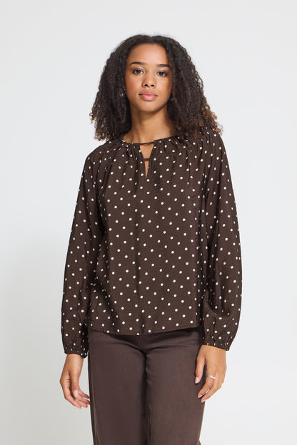 Ichi Forana Blouse Coffee Bean / Birch Dot