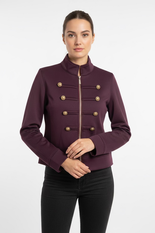 Kayla Zip Fronted Embellished Jacket Aubergine