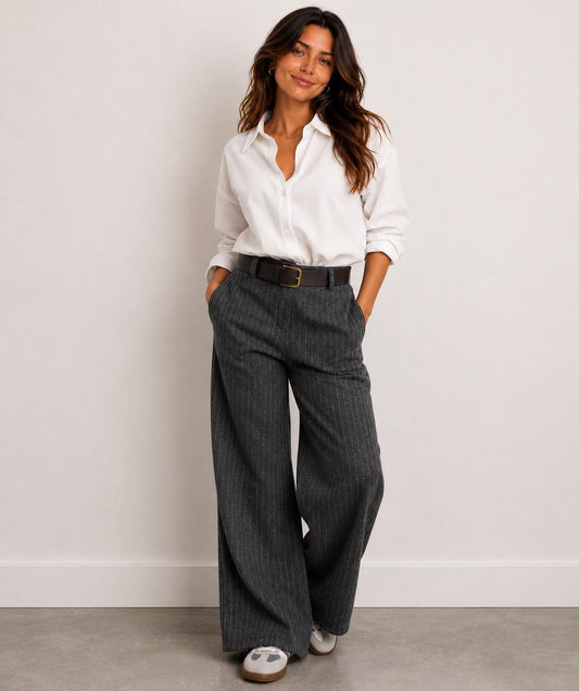 Kayla Pinstripe Trousers-Grey