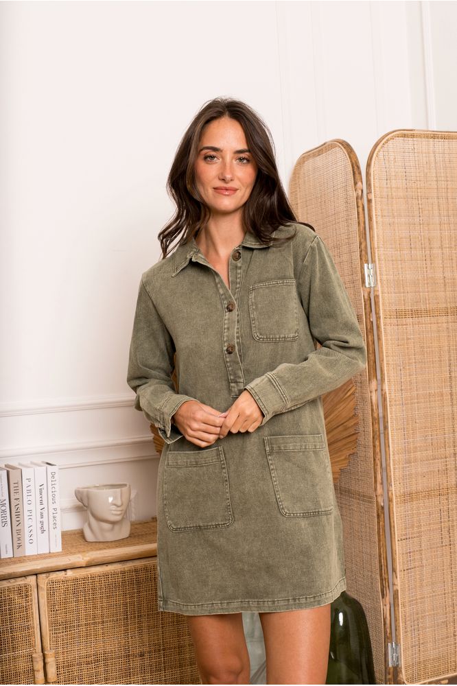 Killy Soft Denim Dress - Khaki