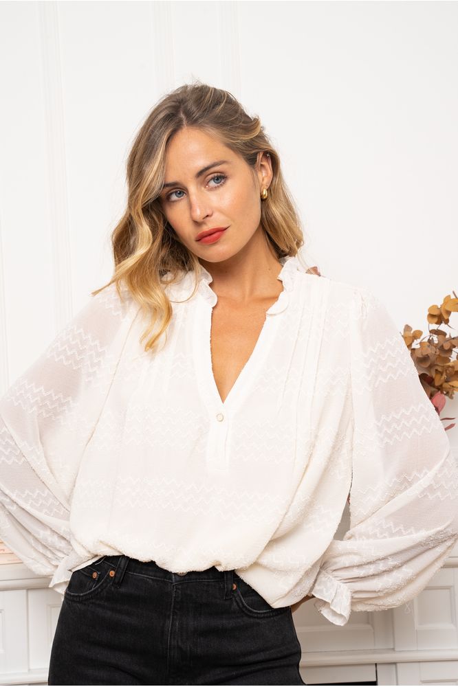Killy Emb Ruffle Blouse White
