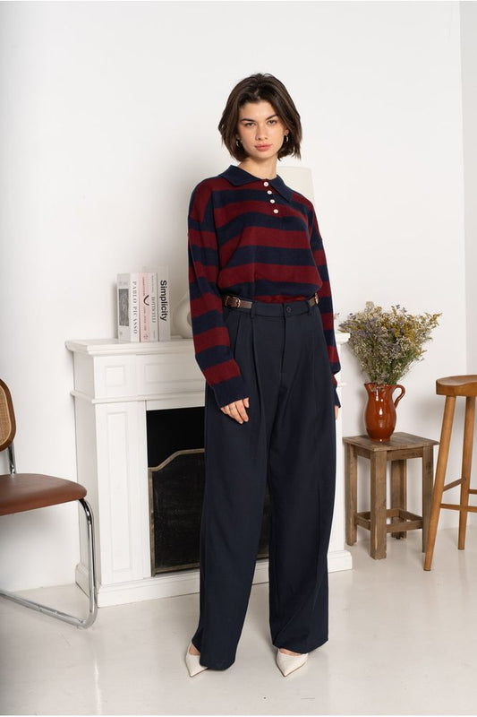 Killy Front Pleat Navy Trouser