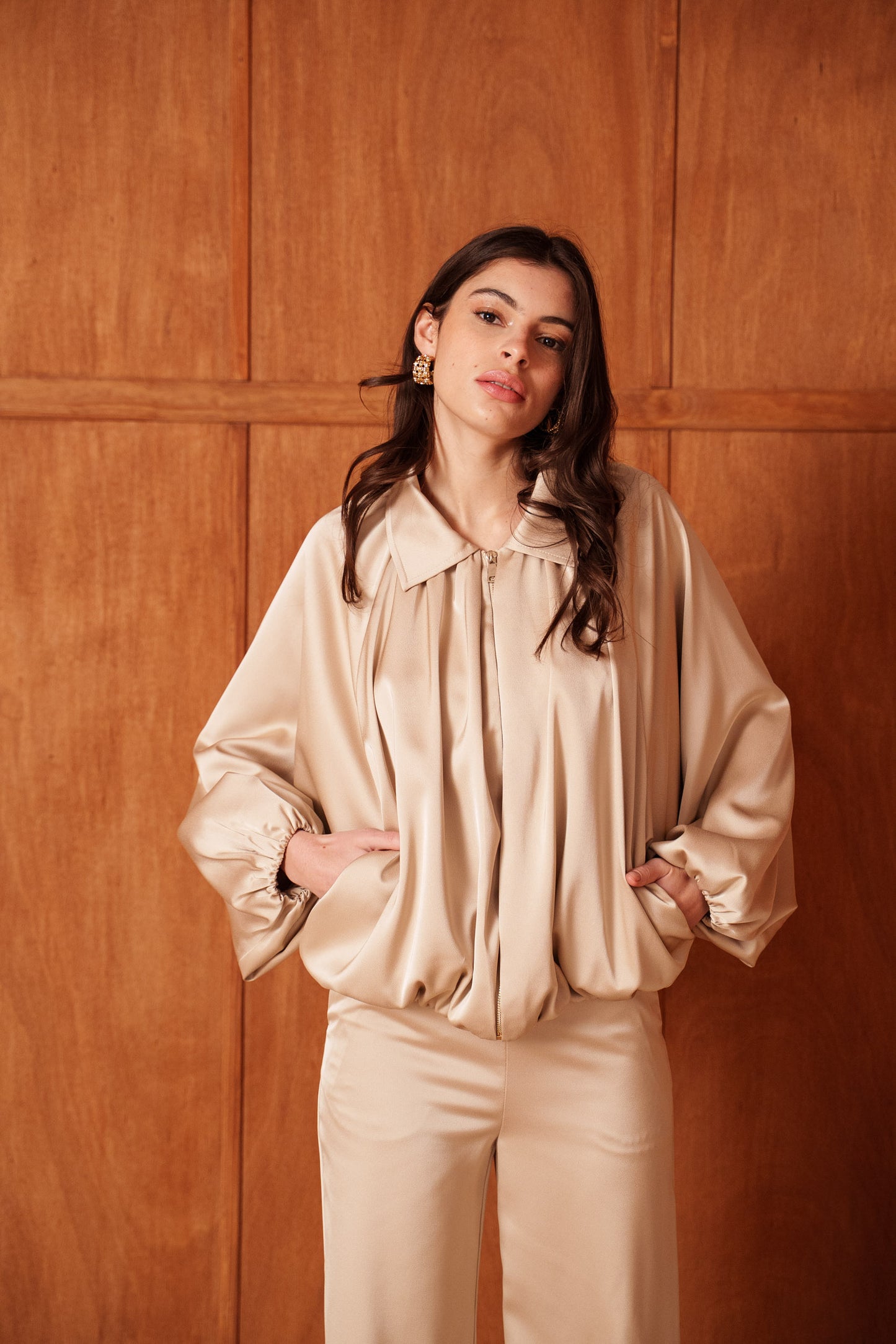 Satin Bomber Jacket Champagne