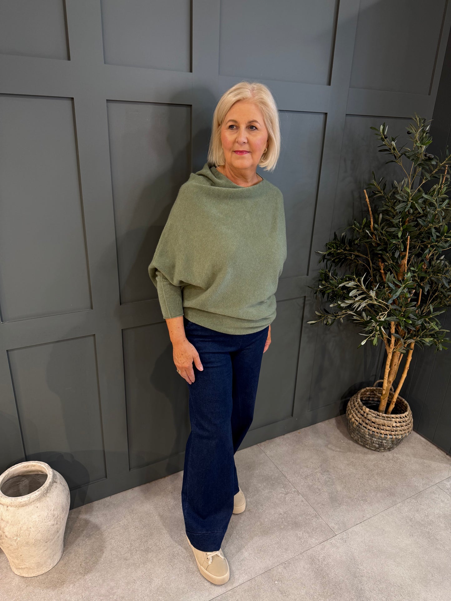 D.E.C.K Light Khaki Cowl Neck Knit