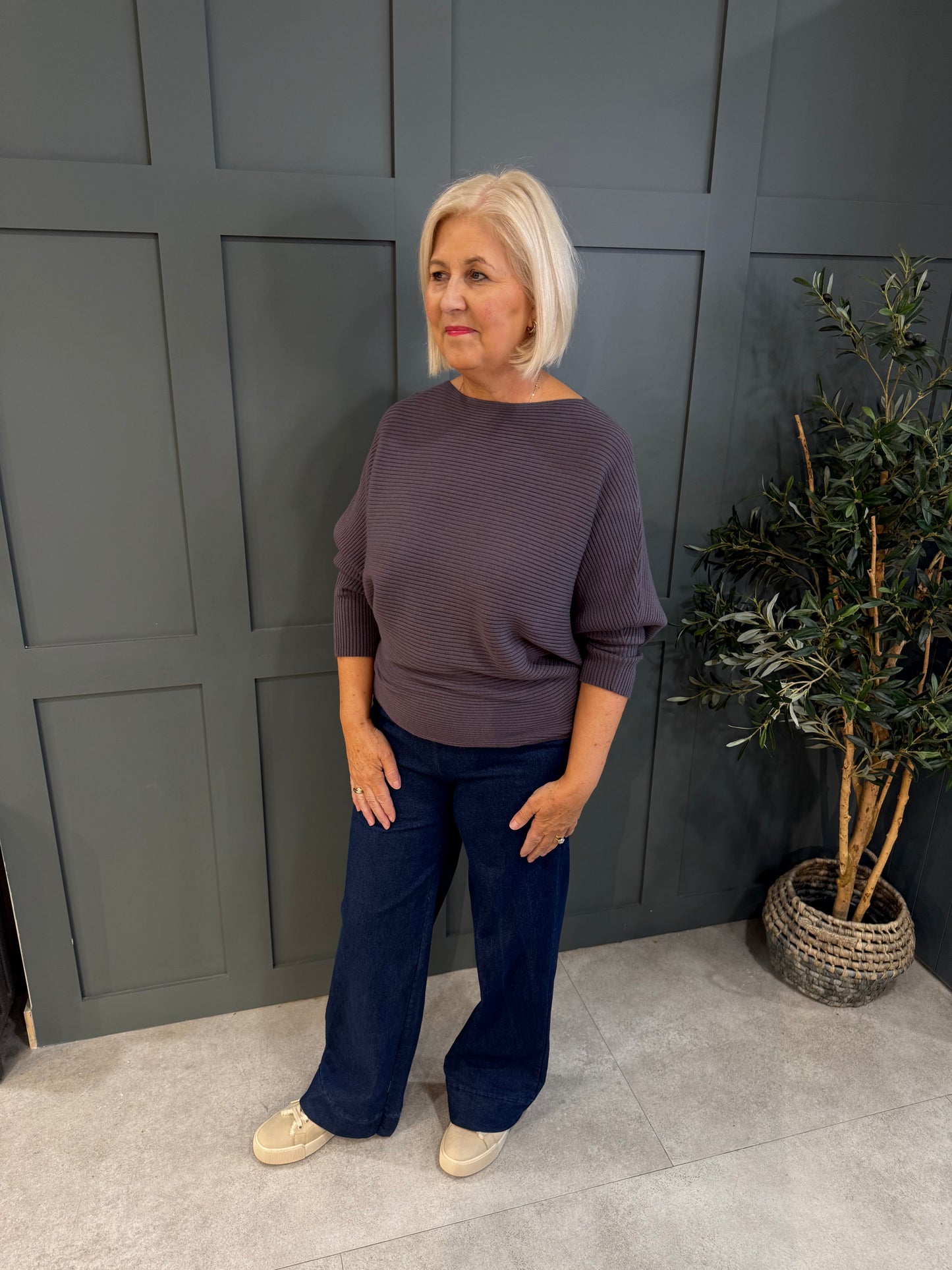 D.E.C.K Slate Ribbed Batwing Knit