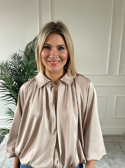 Satin Bomber Jacket Champagne