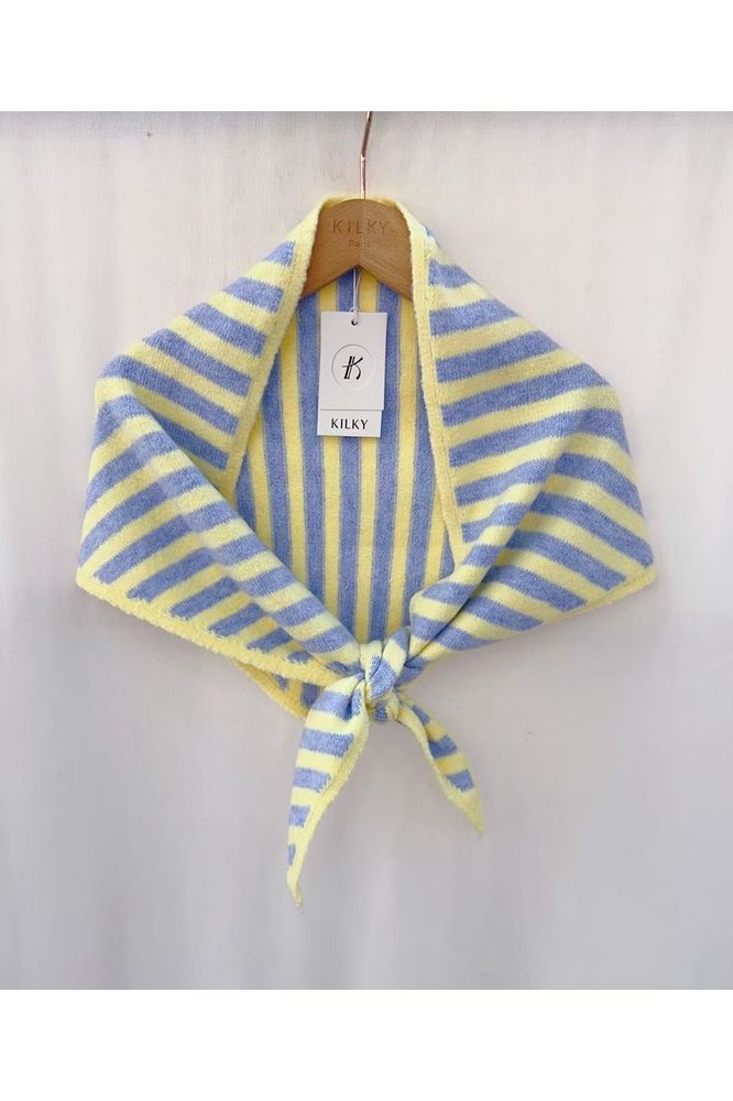 Killy Soft Knit Triangle Scarf - Blue/Yellow Stripe