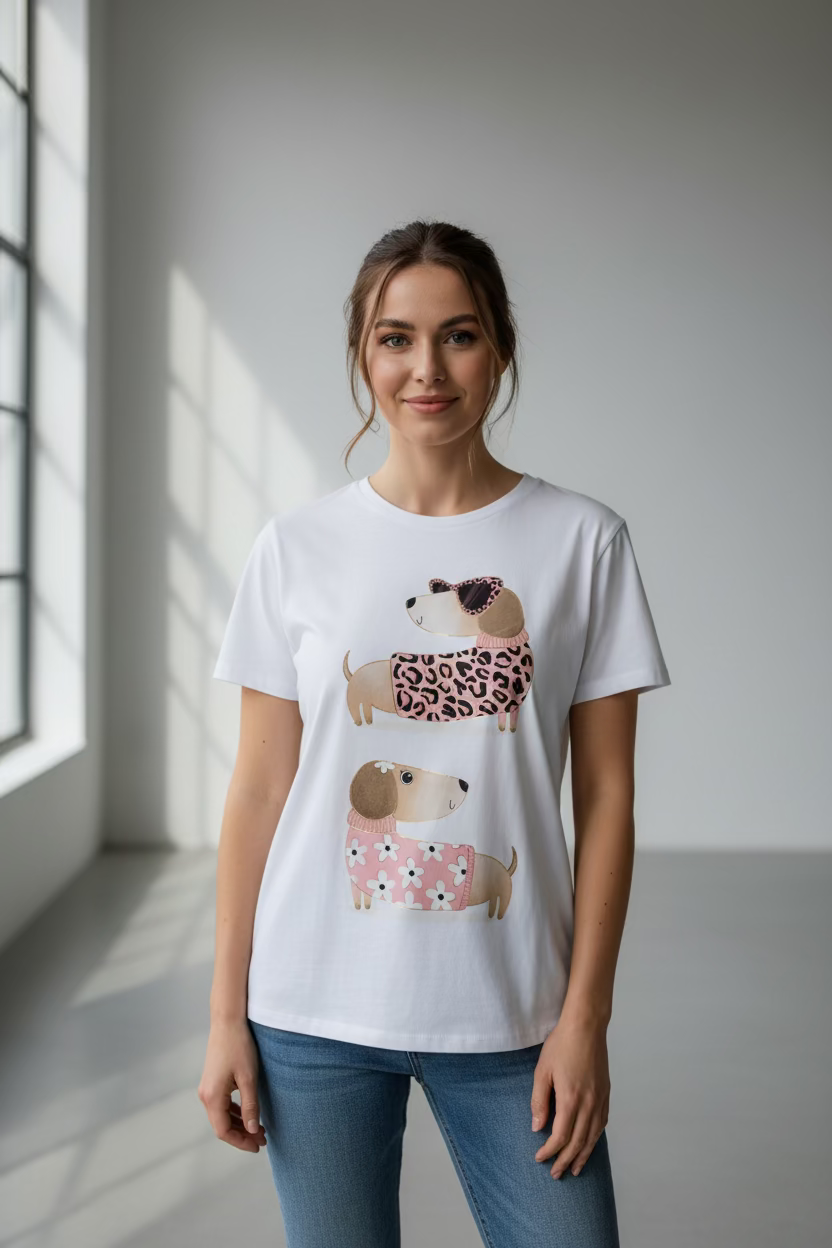 Carla Leopard Sausage Dog T-Shirt