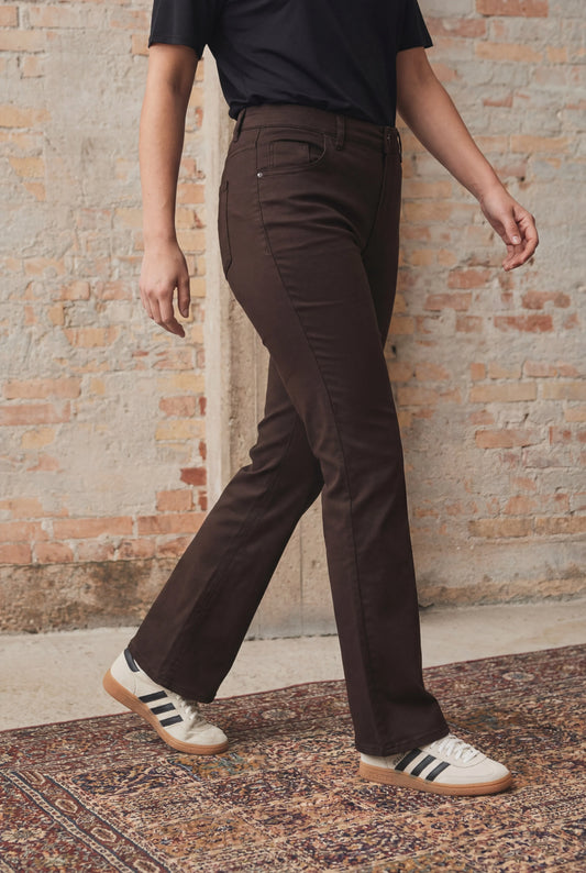 I Say Flare Coated Trouser-Dark Brown
