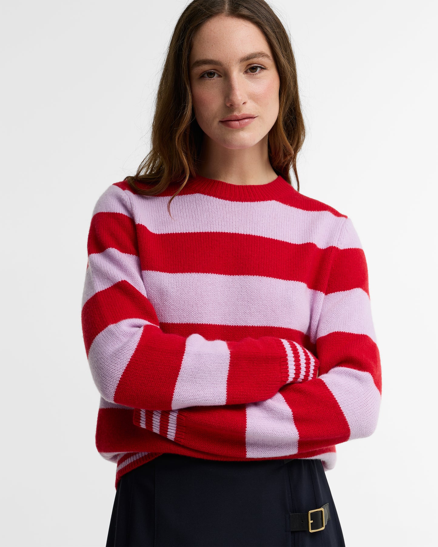 Barbour Woodhouse Stripe Knitted Jumper-Crimson
