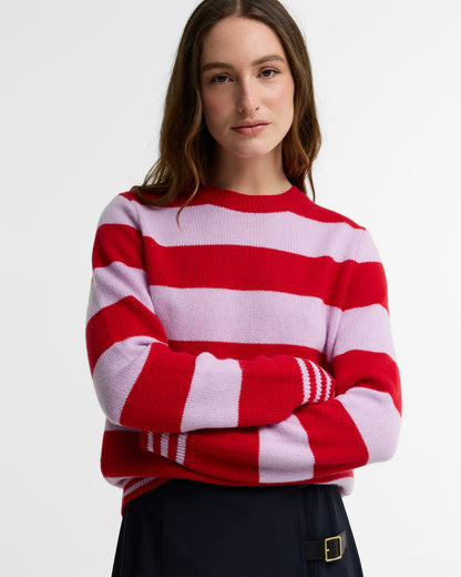 Barbour Woodhouse Stripe Knitted Jumper-Crimson