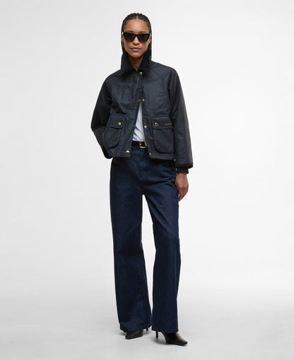 Barbour Crop Beadnell Waxed Jacket Navy/Classic