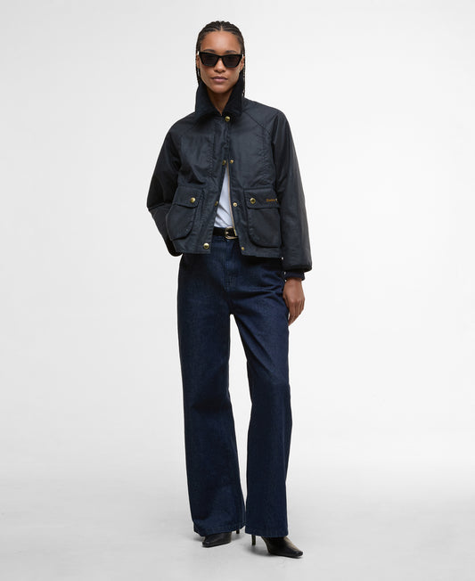 Barbour Crop Beadnell Waxed Jacket Navy/Classic