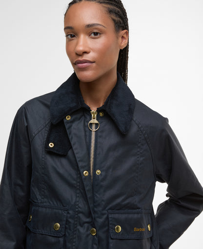 Barbour Crop Beadnell Waxed Jacket Navy/Classic