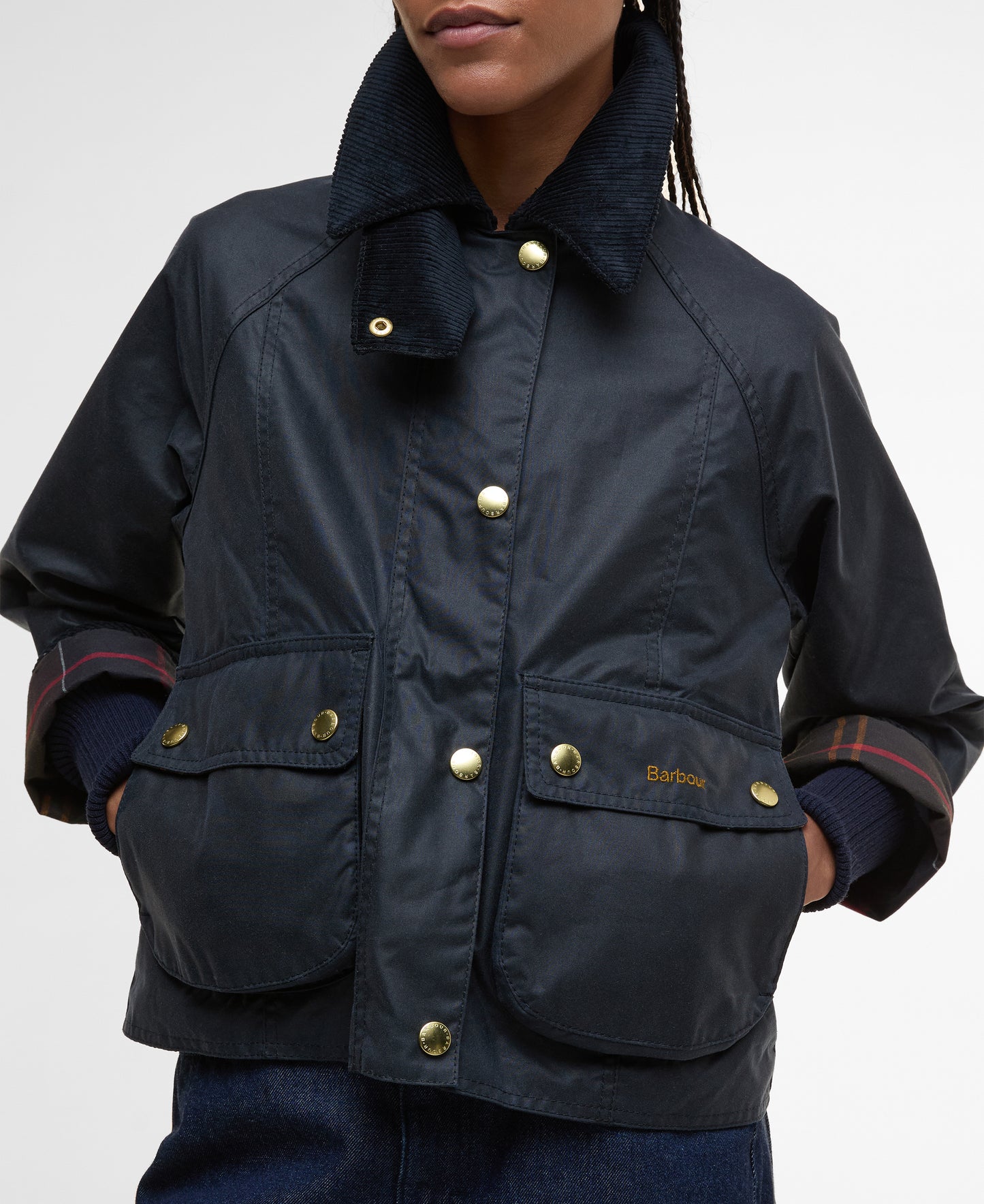 Barbour Crop Beadnell Waxed Jacket Navy/Classic