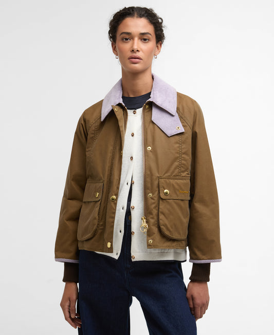 Barbour Cropped Beadnell Waxed Jacket Sand
