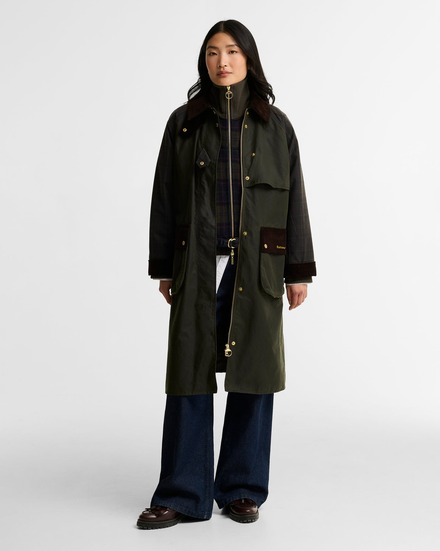 Barbour Check Kirklees Longline Jacket-Fern/Classic