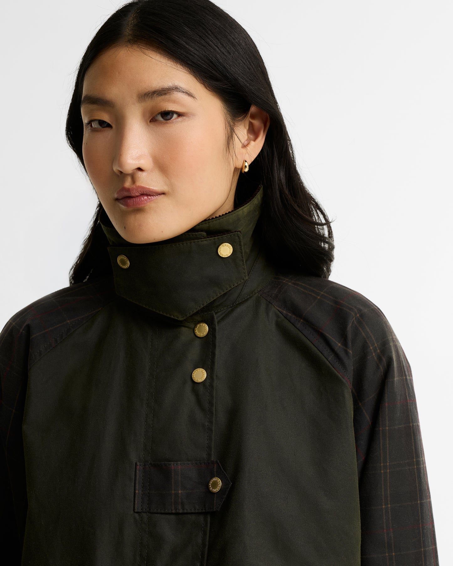 Barbour Check Kirklees Longline Jacket-Fern/Classic