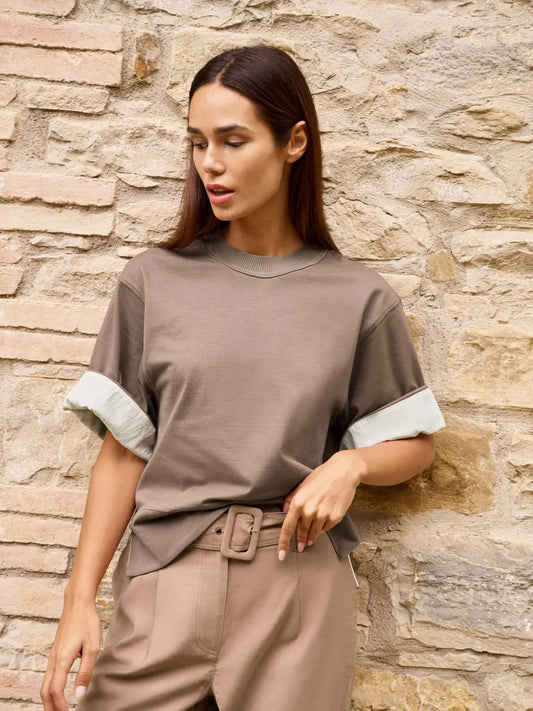 YAYA Jersey Short Sleeve Woven Top