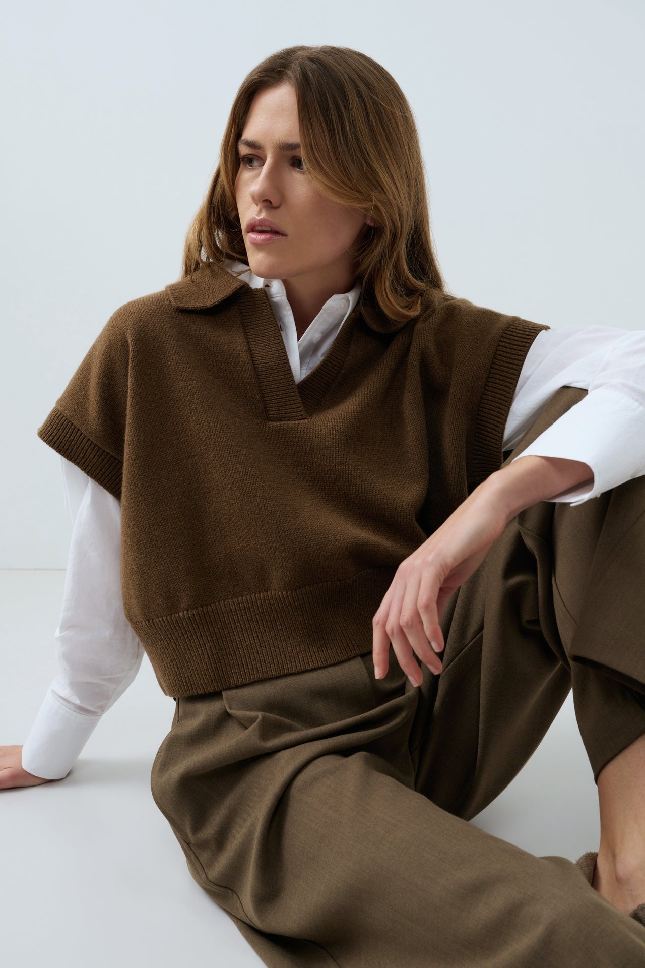 YAYA Knitted Spencer Teak Brown Melange